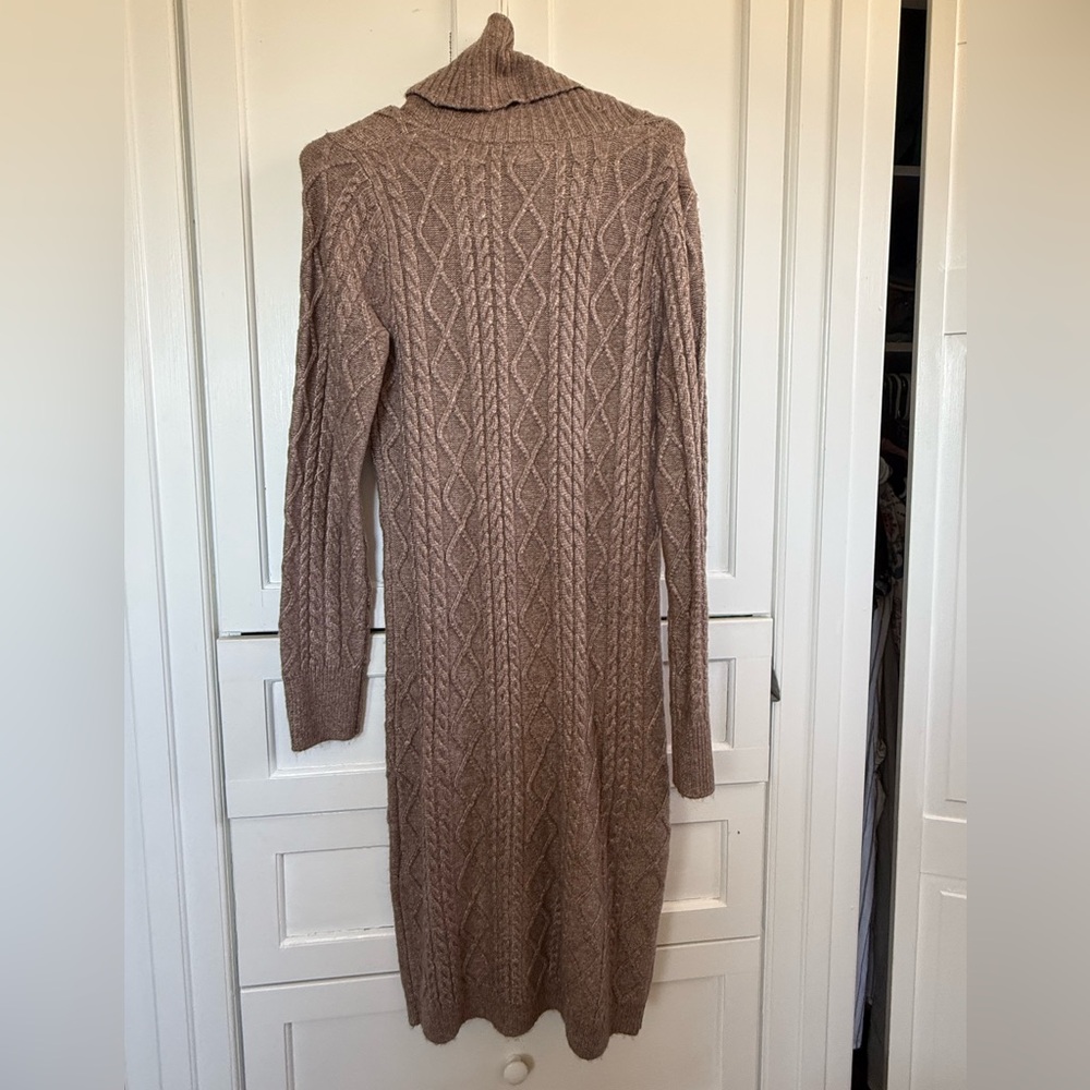 Sincerely Jules Taupe Cable Knit Long Sleeve Sweater Dress